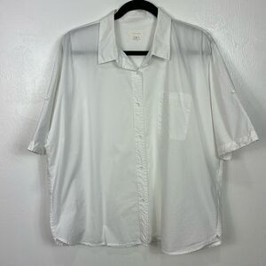 All:Row White Cotton Collared Short Sleeve Button Down Shirt Size L